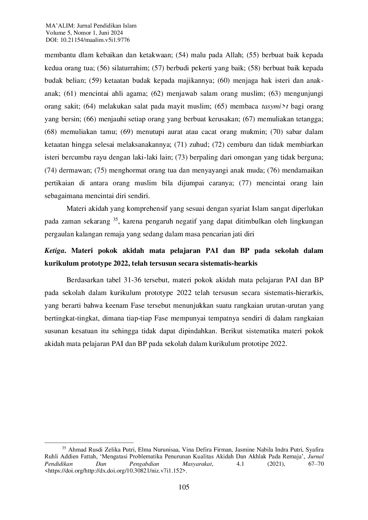 JURIS Analisis Perbedaan Materi Pokok Pembelajaran Akidah pada Kurikulum 2013 dan Kurikulum Prototipe 2022