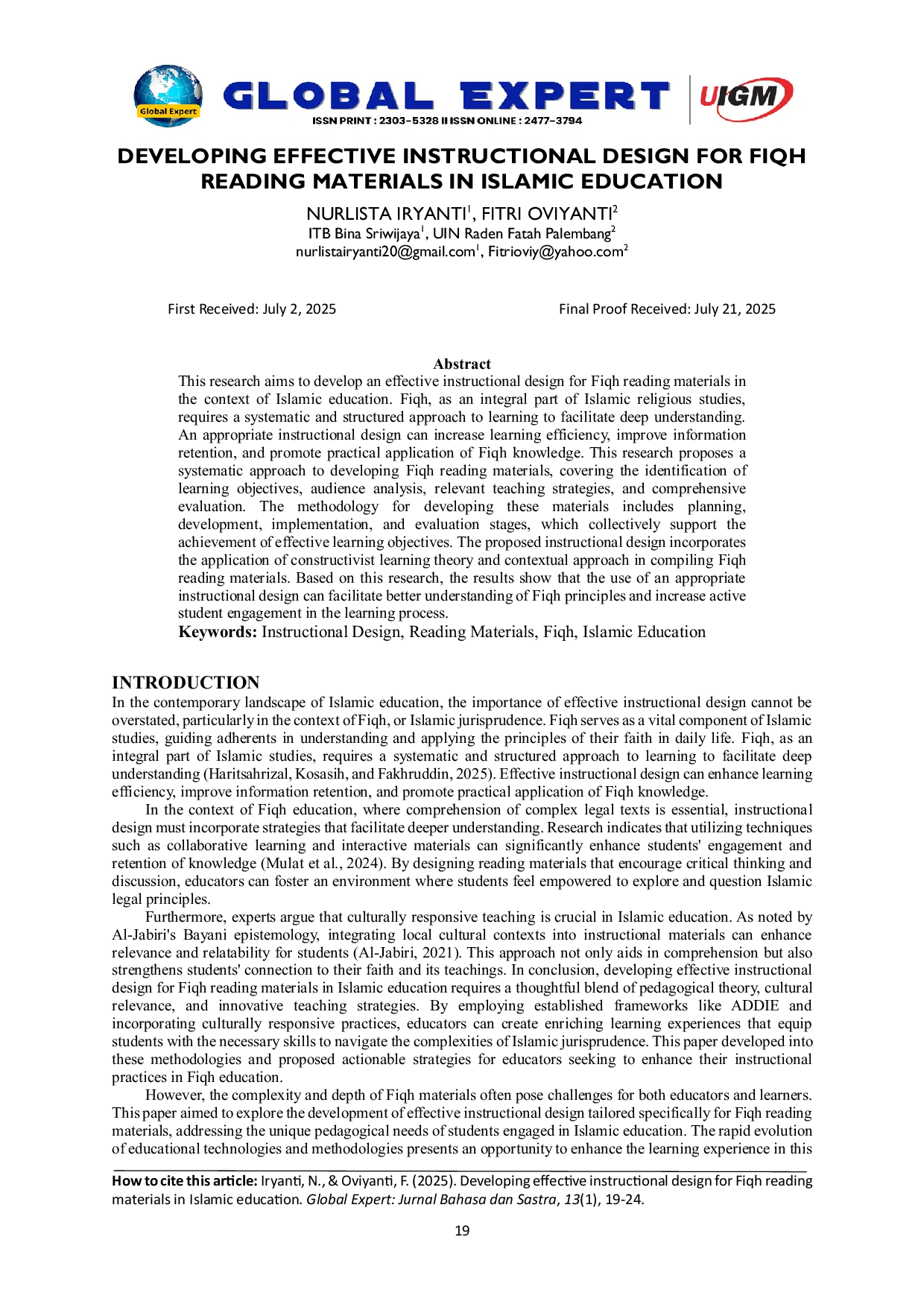 JURIS Developing Effective Instructional Design for Fiqh Reading Materials in Islamic Education