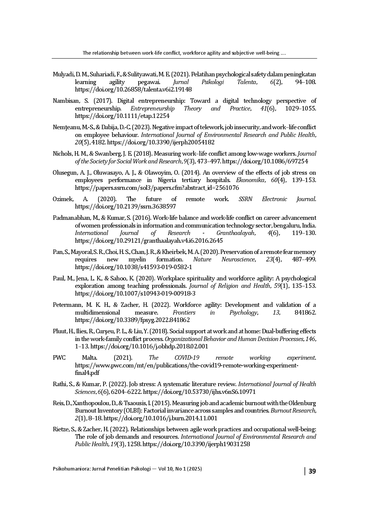 juris The relationship between work life conflict workforce agility and subjective well being among remote employees The underlying mechanism of job stress