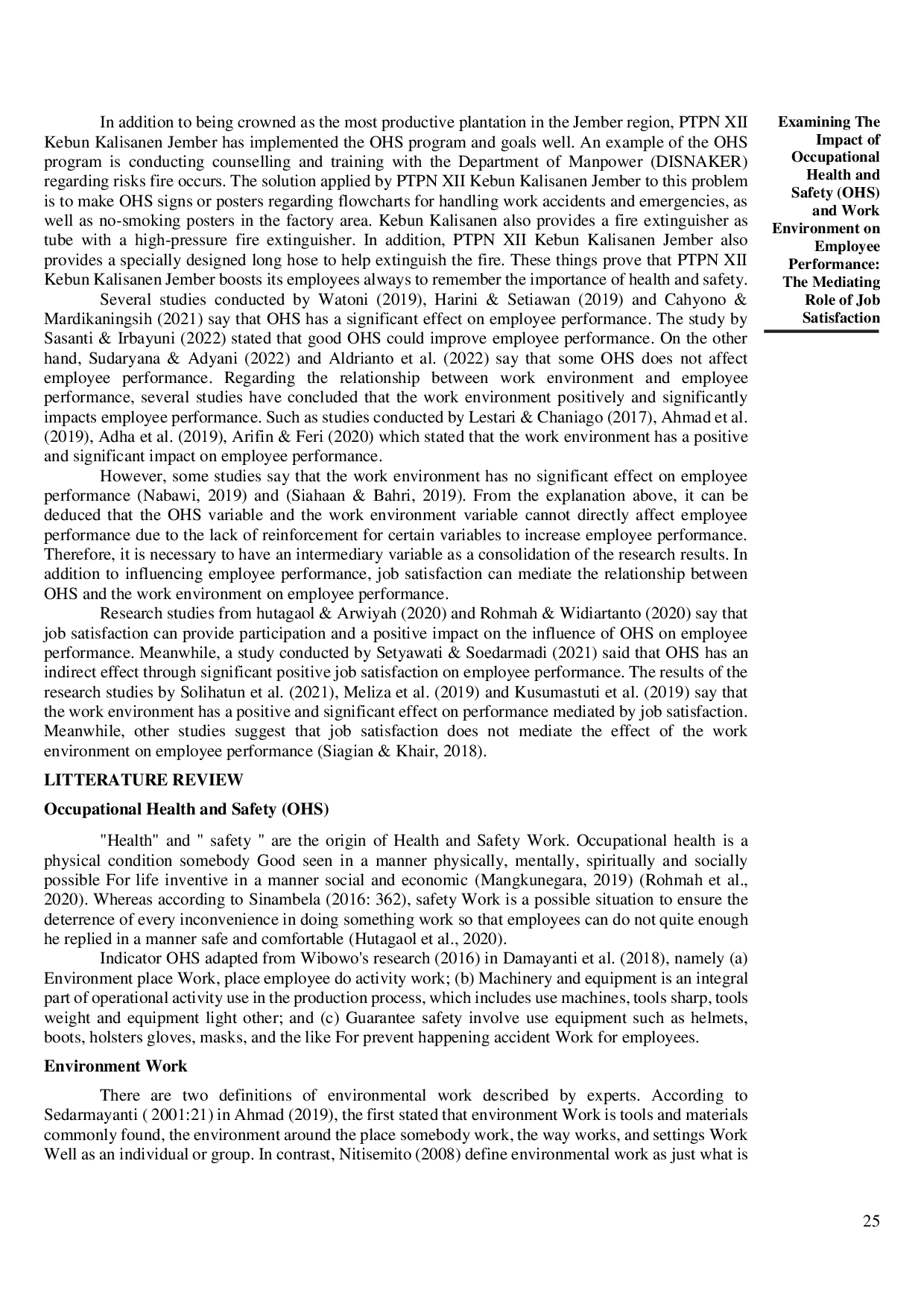 juris Examining the Impact of Occupational Health and Safety OHS and Work Environment on Employee Performance The Mediating Role of Job Satisfaction
