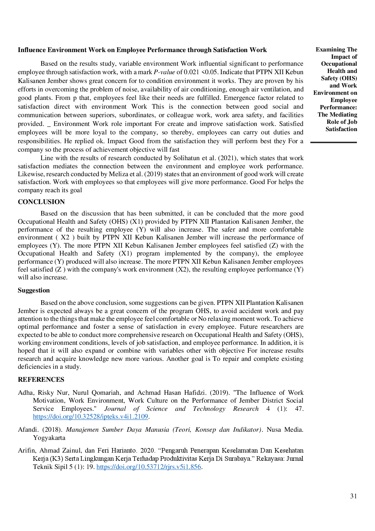 juris Examining the Impact of Occupational Health and Safety OHS and Work Environment on Employee Performance The Mediating Role of Job Satisfaction