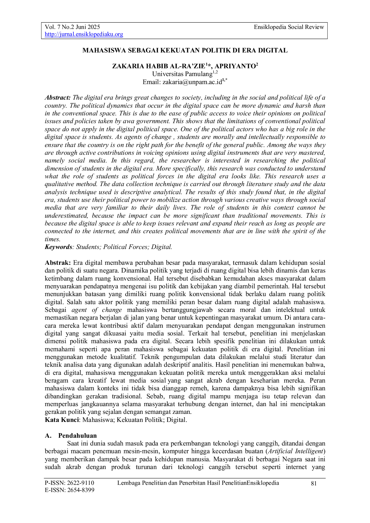 JURIS Mahasiswa Sebagai Kekuatan Politik Di Era Digital