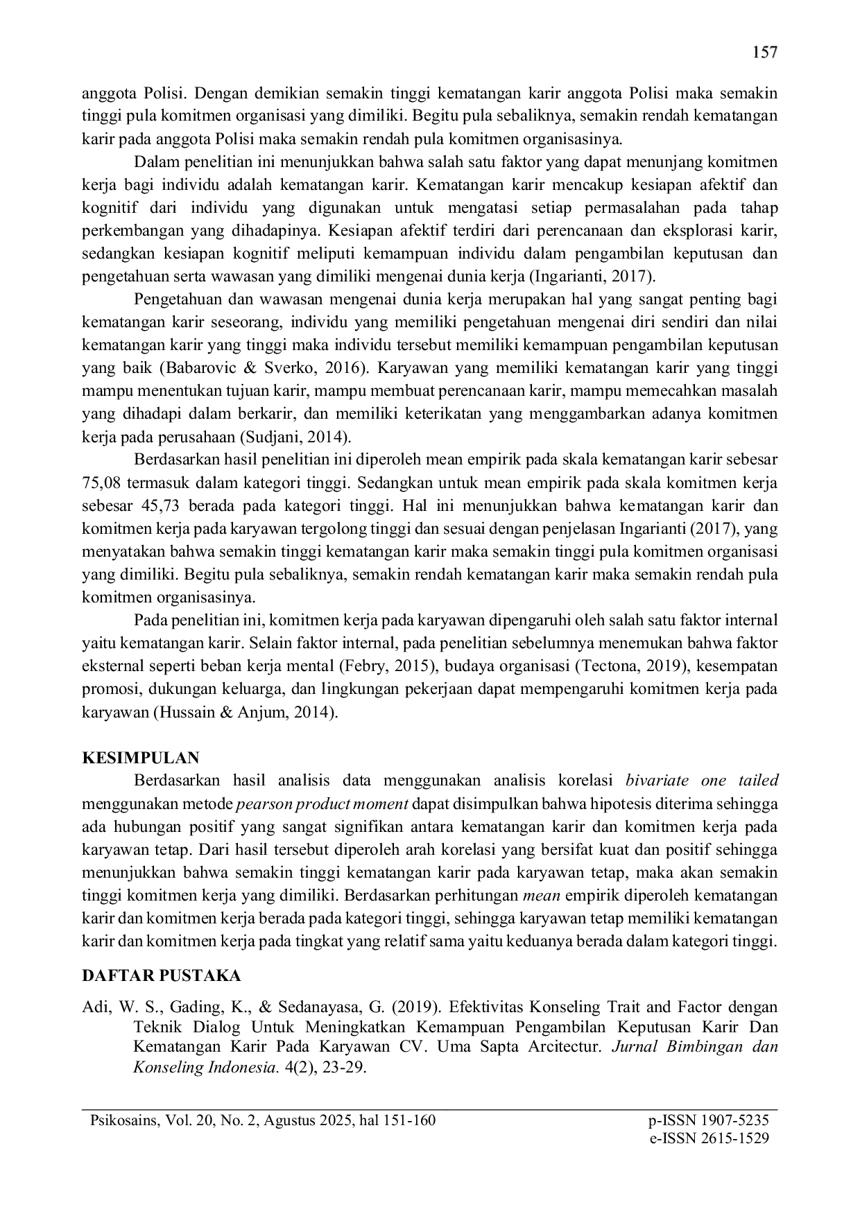 JURIS Hubungan Kematangan Karir Dan Komitmen Kerja Pada Karyawan Tetap