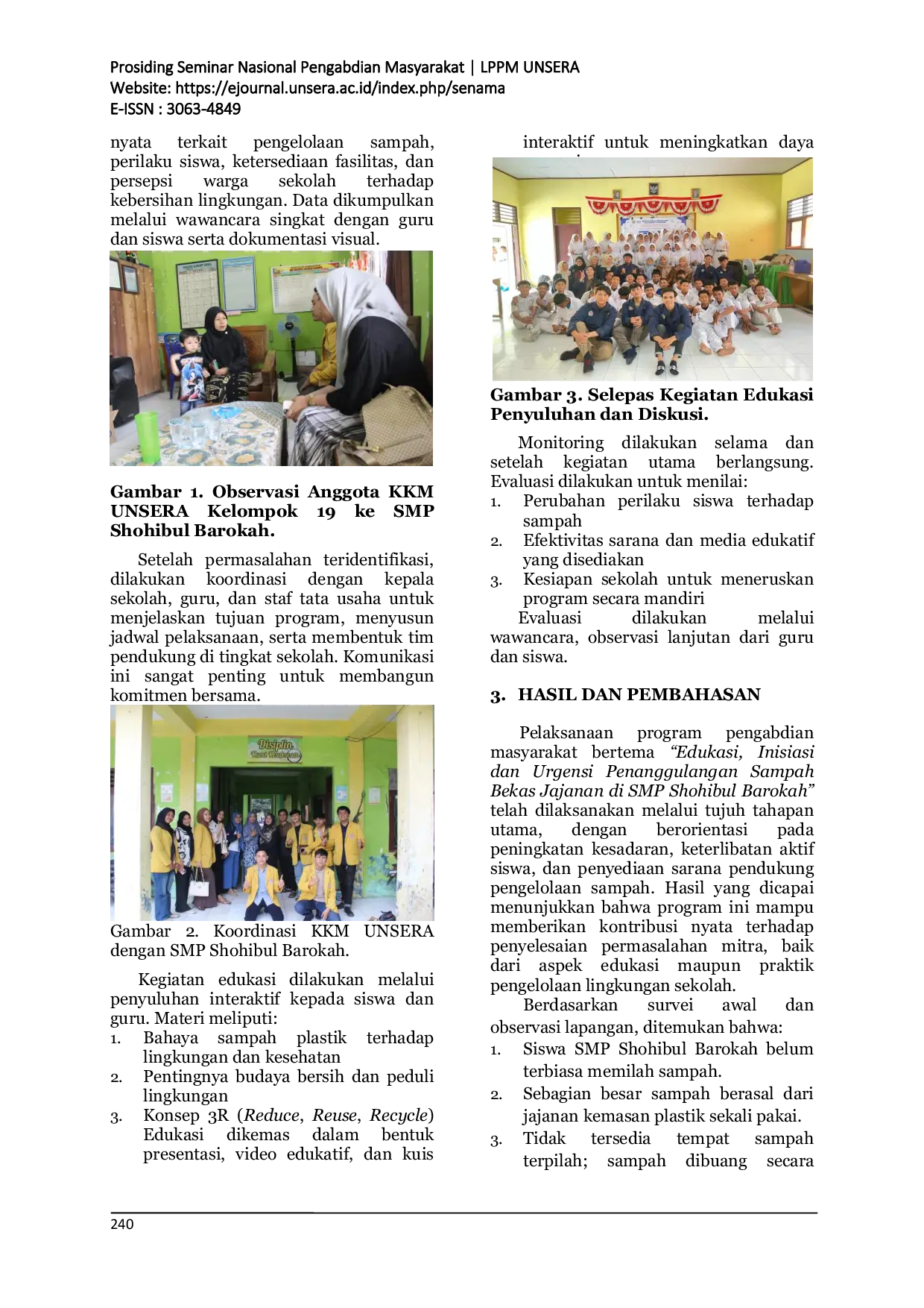 JURIS Edukasi Inisiasi dan Urgensi Penanggulangan Sampah Bersama Siswa SMP Shohibul Barokah