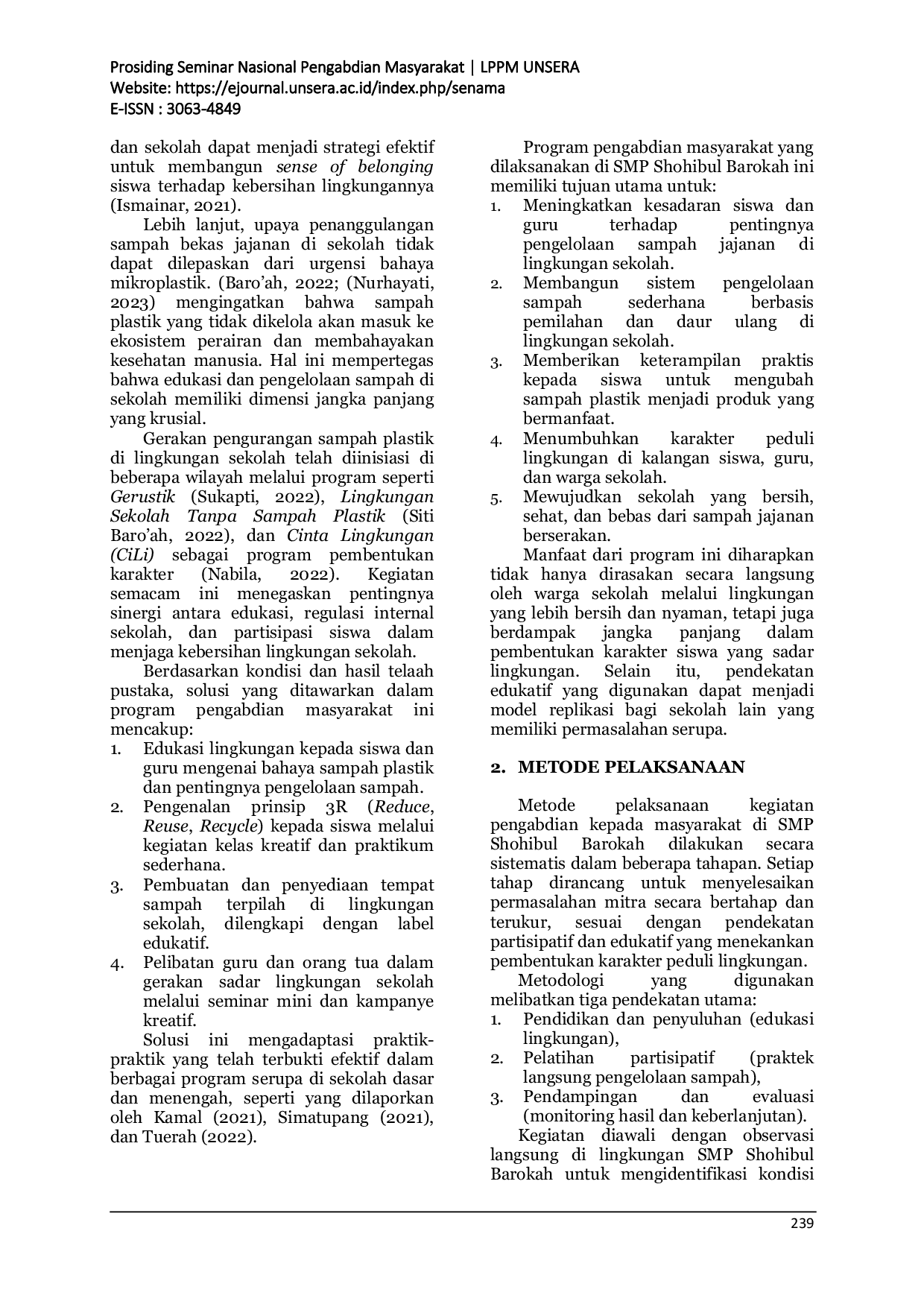 JURIS Edukasi Inisiasi dan Urgensi Penanggulangan Sampah Bersama Siswa SMP Shohibul Barokah