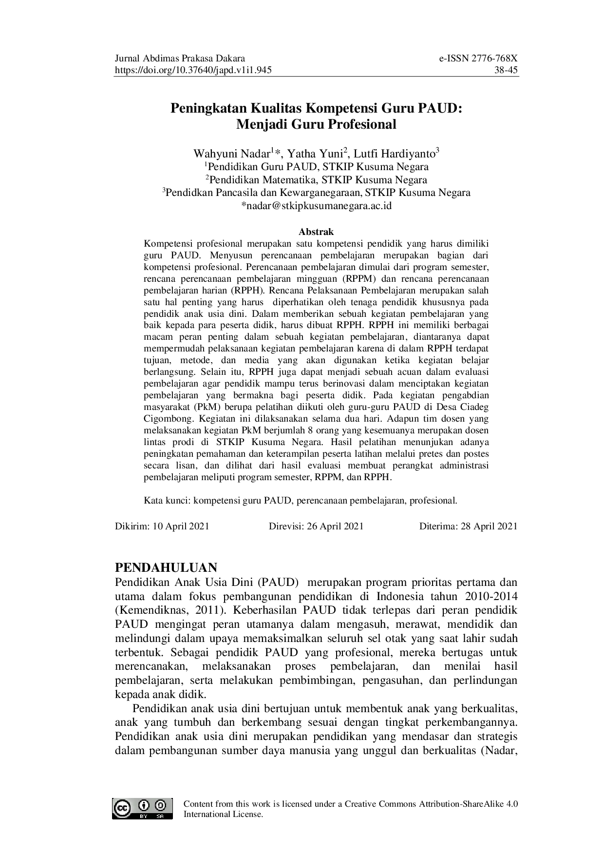 JURIS Peningkatan Kualitas Kompetensi Guru PAUD Menjadi Guru Profesional