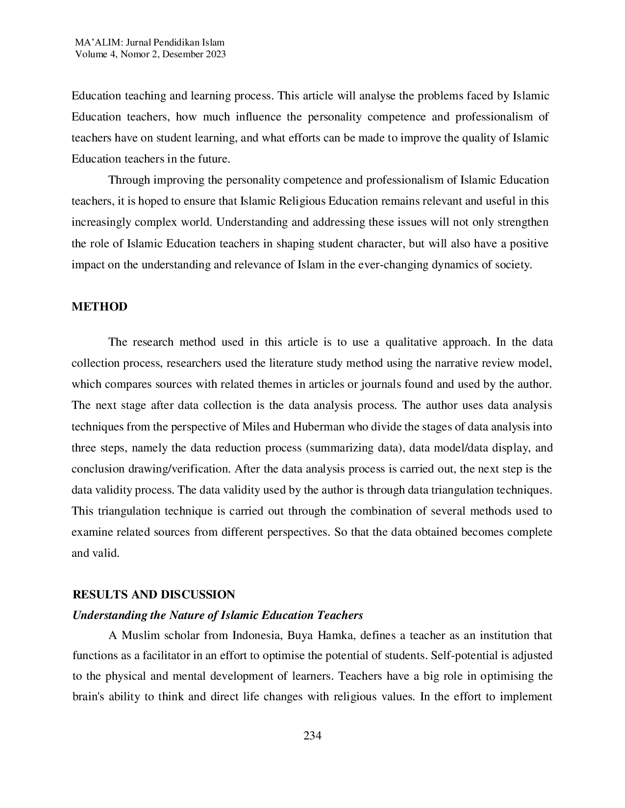 JURIS Intensification of Personality Competence and Professionalism of PAI Teachers In The Lessoning Process