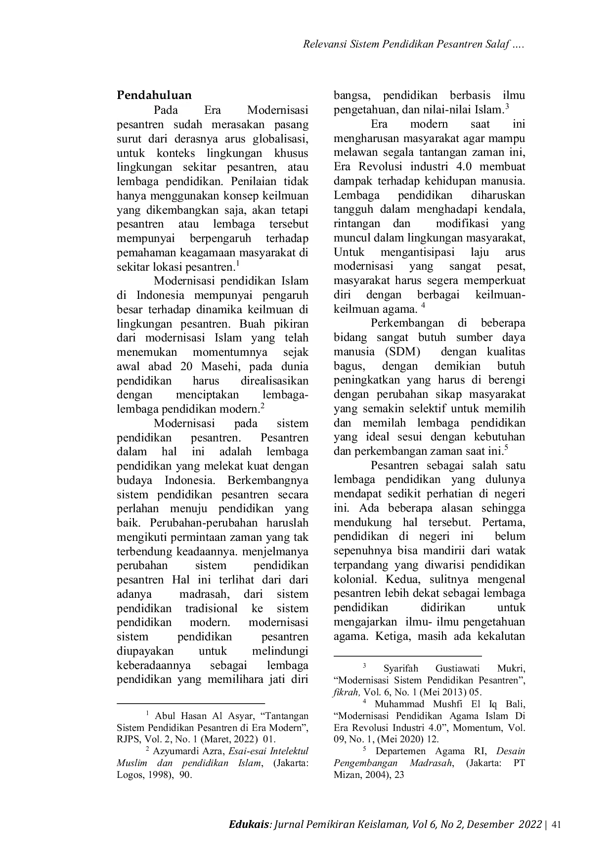 JURIS Relevansi Sistem Pendidikan Pesantren Salaf Di Era Modernisasi