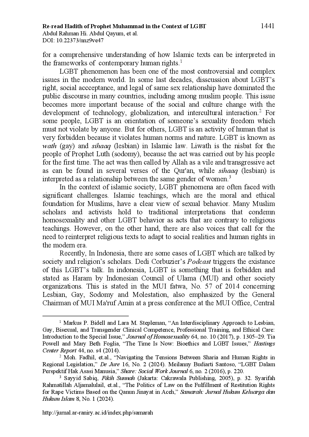 juris Re read Hadith of Prophet Muhammad in the Context of LGBT Intertextual Study on Dynamics of Islamic Law and Human Right