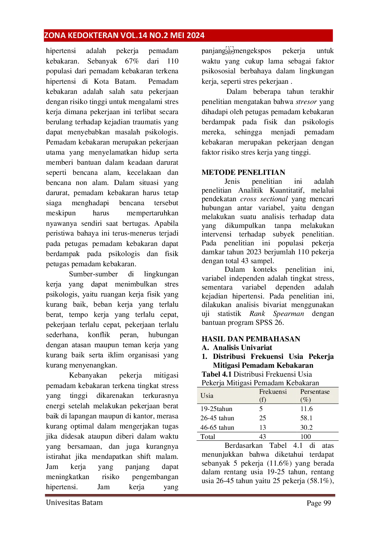 JURIS Hubungan Stres Dengan Kejadian Hipertensi Pada Pekerja Mitigasi Pemadam Kebakaran Di Kota Batam