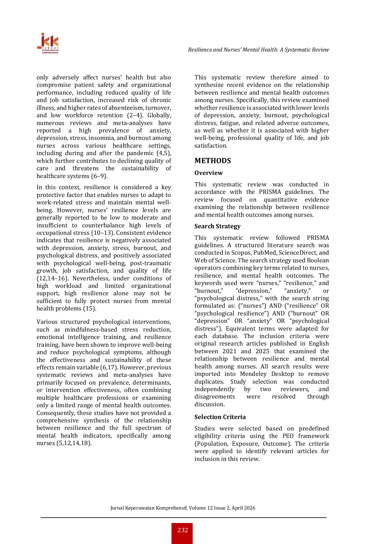 JURIS The Relationship Between Resilience and Nurses Mental Health A Systematic Review
