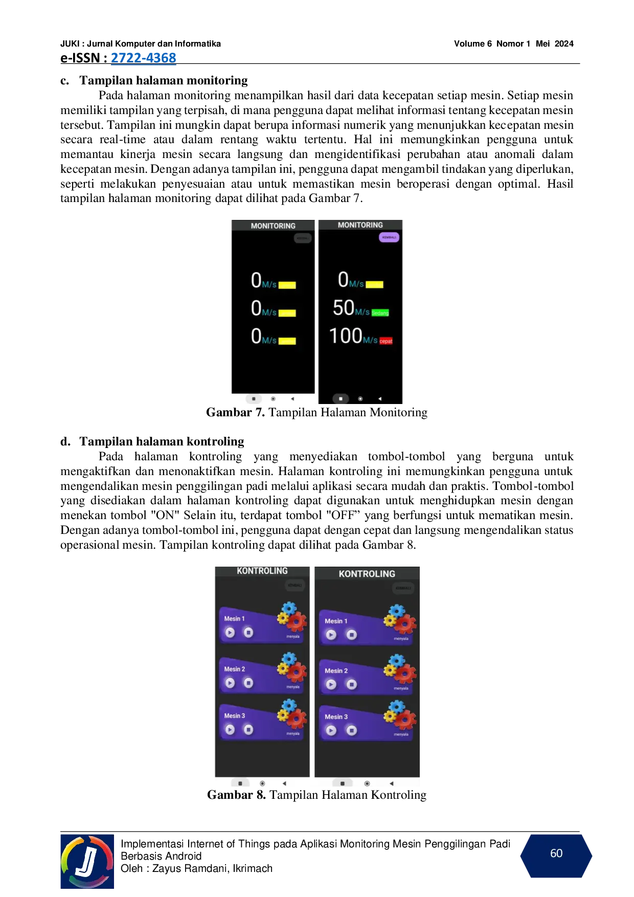 JURIS Implementasi Internet of Things pada Aplikasi Monitoring Mesin Penggilingan Padi Berbasis Android