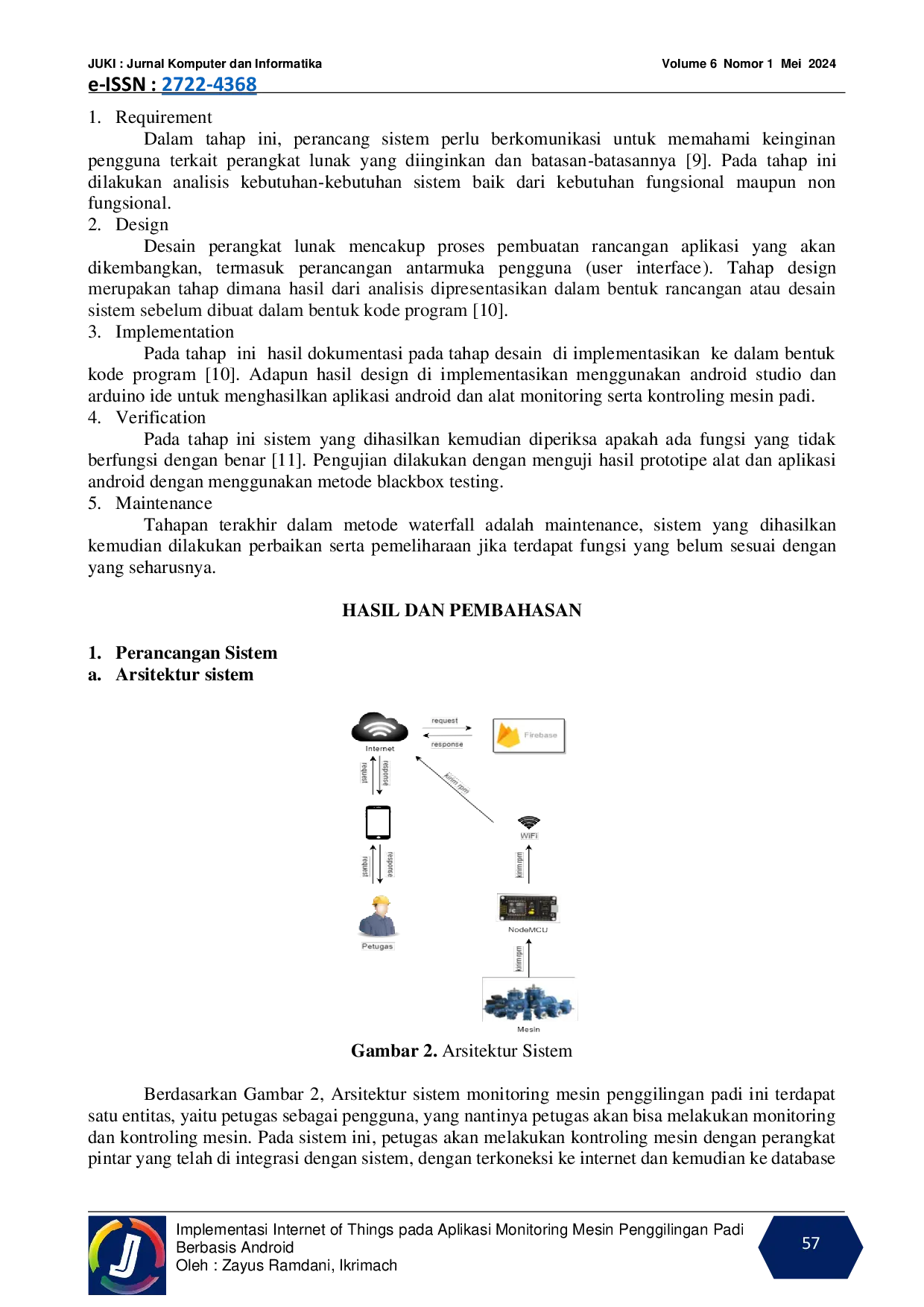 JURIS Implementasi Internet of Things pada Aplikasi Monitoring Mesin Penggilingan Padi Berbasis Android