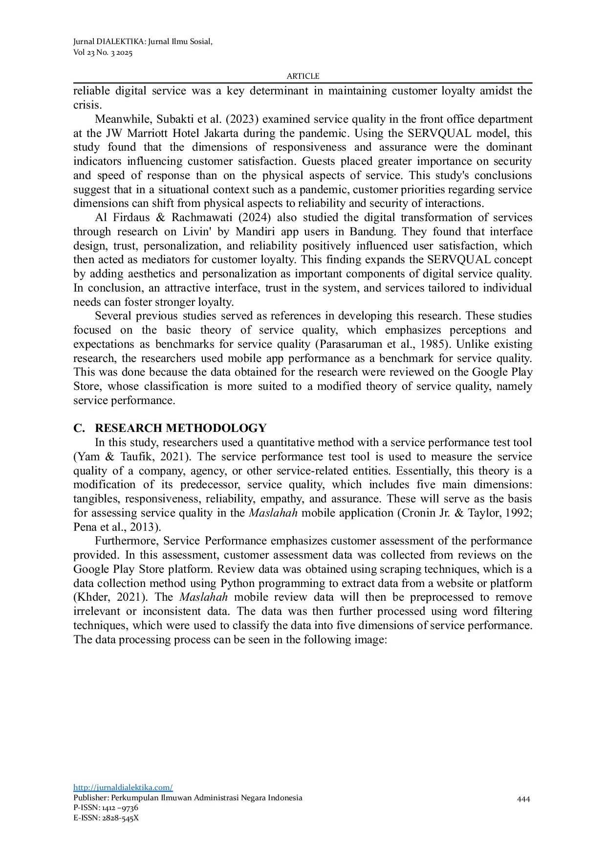JURIS Analysis Assessment of Service Quality in the Maslahah Mobile Application Using the Service Performance
