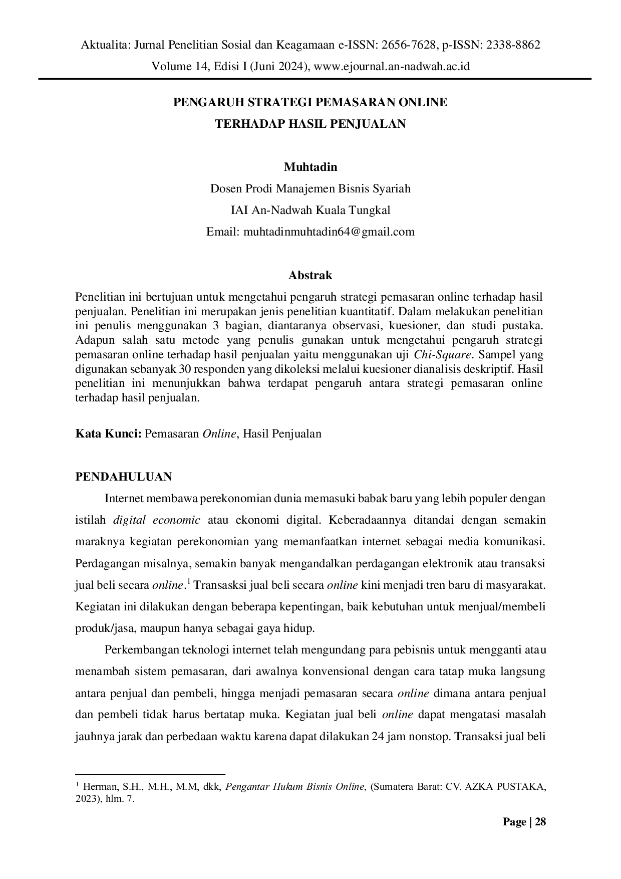 JURIS Pengaruh Strategi Pemasaran Online Terhadap Hasil Penjualan