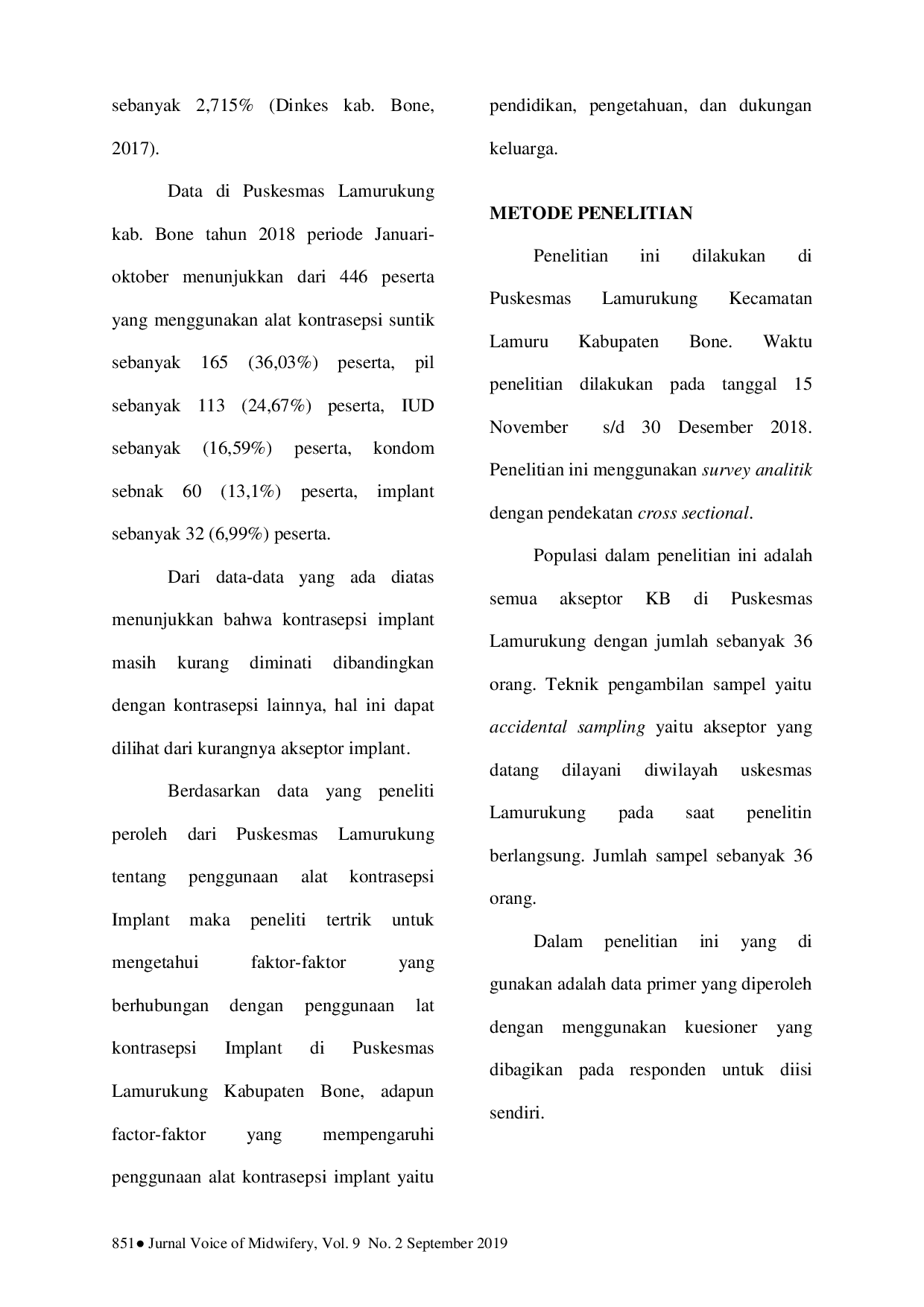 JURIS Faktor Faktor Yang Berhubungan Dengan Penggunaan Alat Kontrasepsi Implant