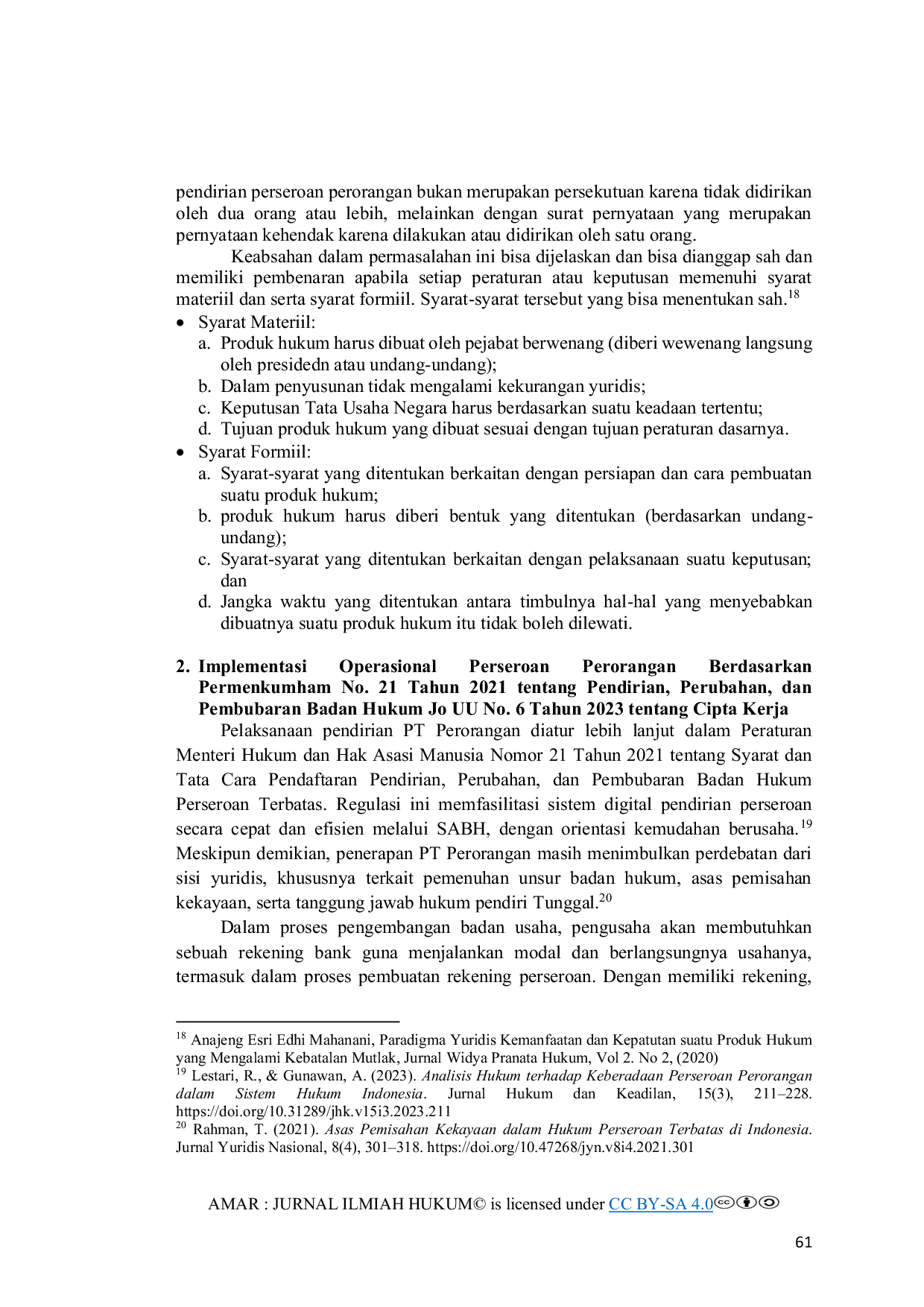 JURIS Analisis Yuridis Implementasi Perseroan Terbatas Perorangan Berdasarkan UU Cipta Kerja dan Regulasi Turunannya