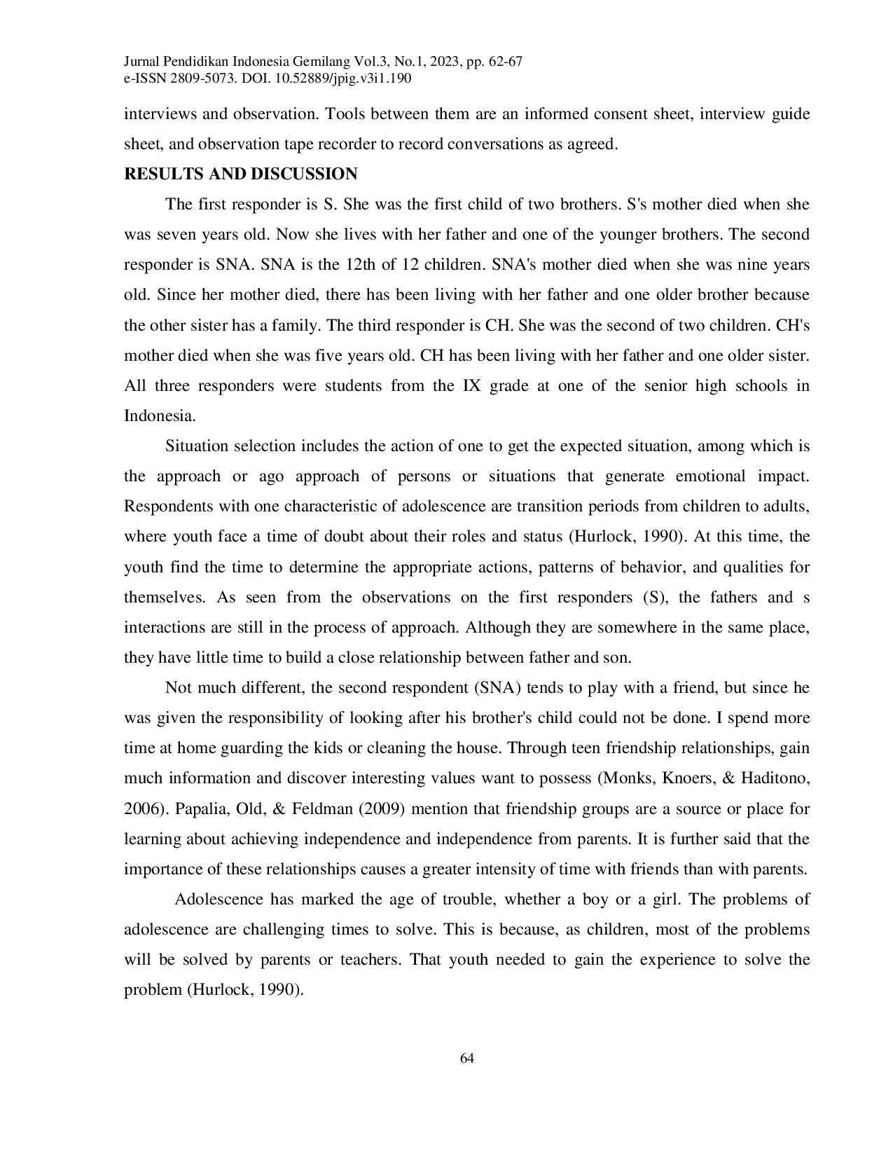 juris The Adolescent Emotional Regulation with a Single Parent and Its Implication on Family Education