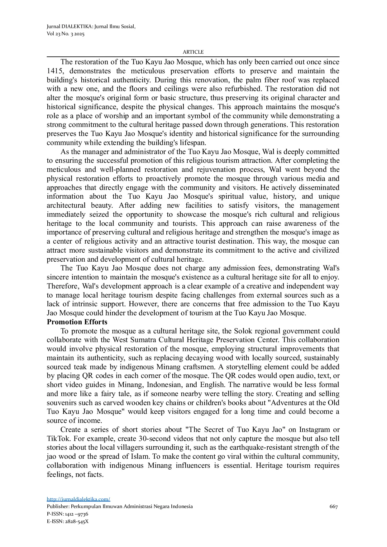 JURIS Development of the Tuo Kayu Jao Mosque as a Cultural Heritage Tourism Attraction in Solok Regency