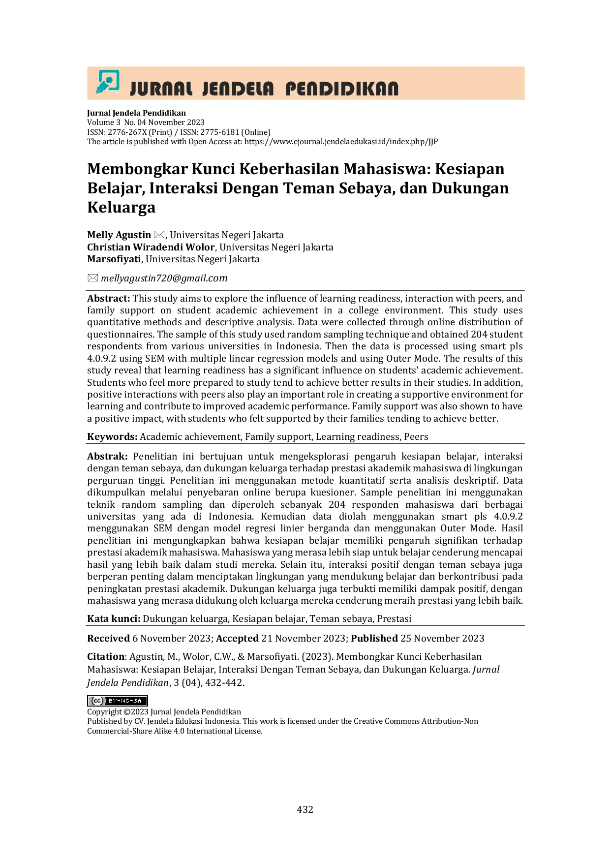 JURIS Membongkar Kunci Keberhasilan Mahasiswa Kesiapan Belajar Interaksi Dengan Teman Sebaya dan Dukungan Keluarga