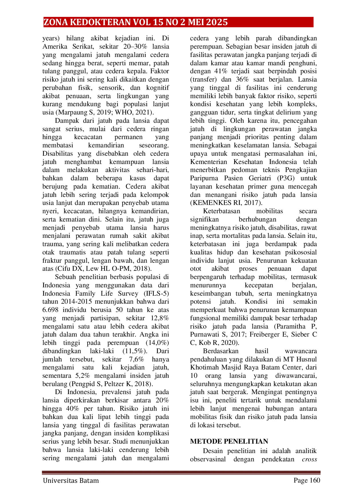 JURIS Hubungan Mobilitas Fisik Terhadap Risiko Jatuh Pada Lansia Di Mt Husnul Khotimah Tahun 2024