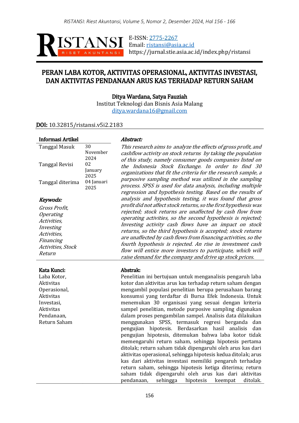 JURIS Peran Laba Kotor Aktivitas Operasional Aktivitas Investasi Dan Aktivitas Pendanaan Arus Kas Terhadap Return Saham