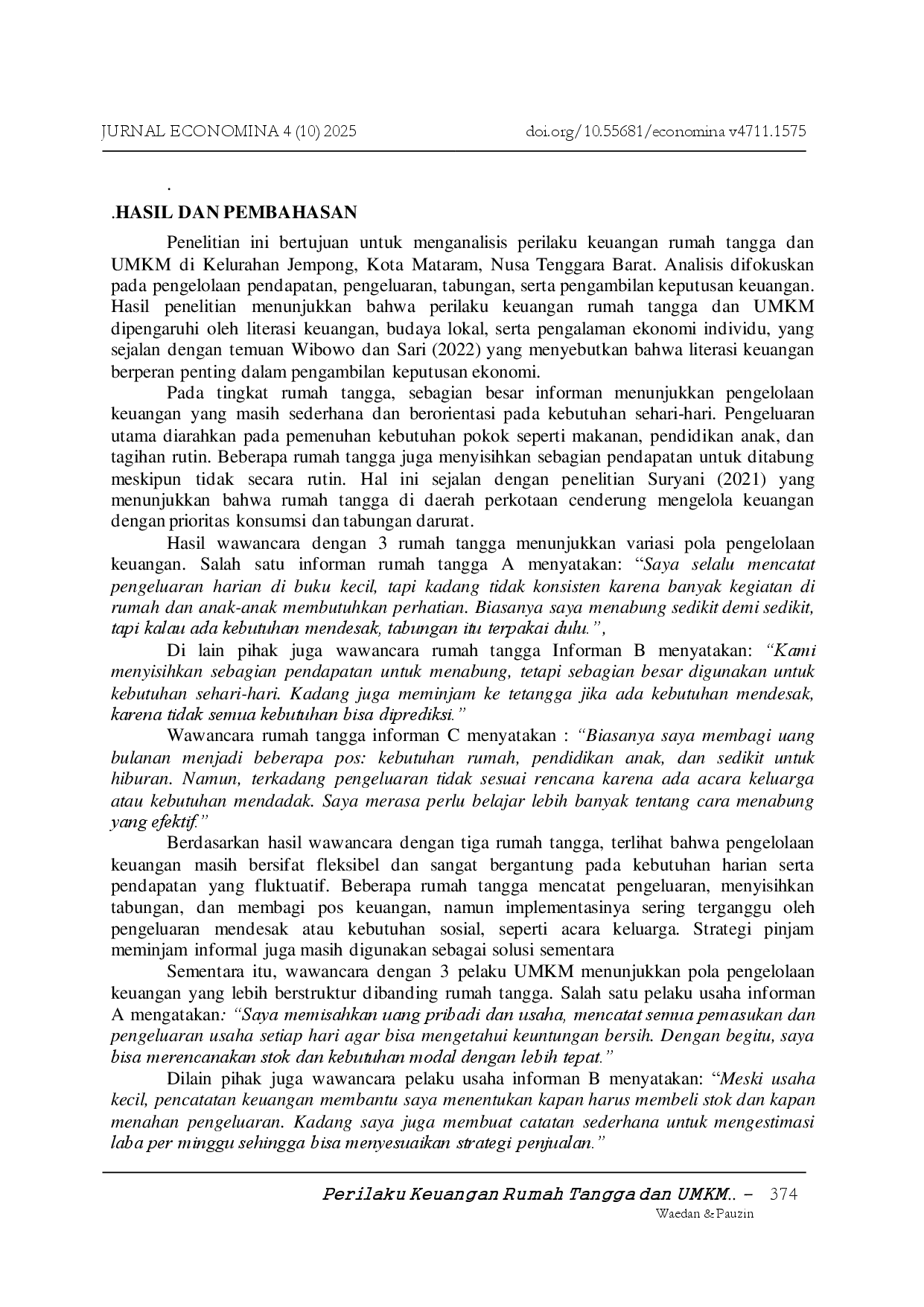 juris Perilaku Keuangan Rumah Tangga Dan UMKM Studi Kelurahan Jempong Kota Mataram Nusa Tenggar Barat