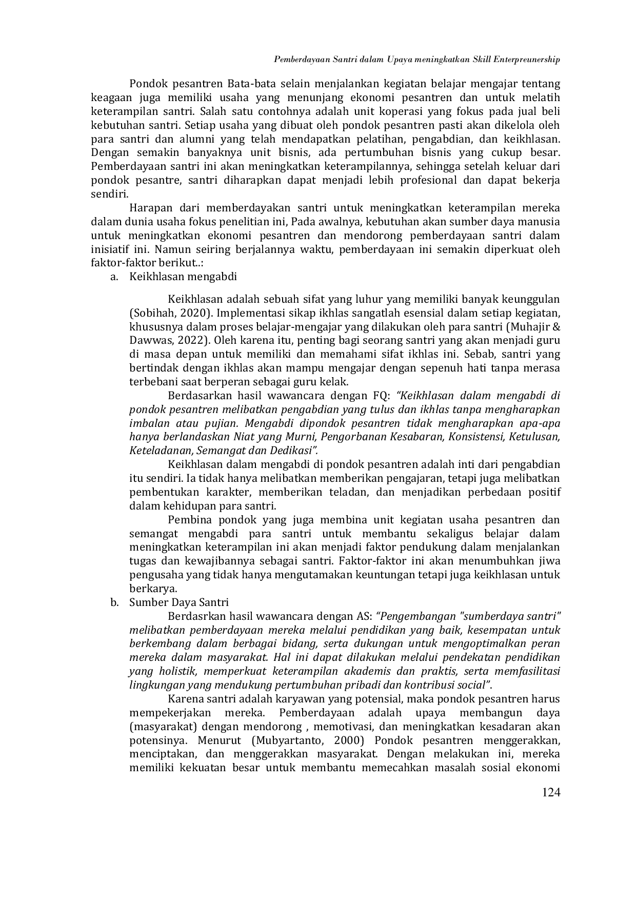 JURIS Pemberdayaan Santri dalam Upaya meningkatkan Skill Enterpreunership