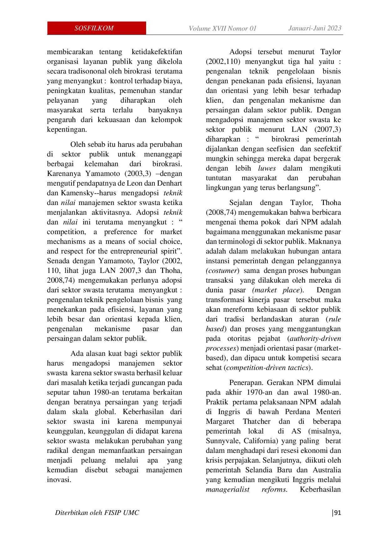 JURIS New Public Management Perkembangan dan Aplikasi dalam Mereformasi Organisasi Publik