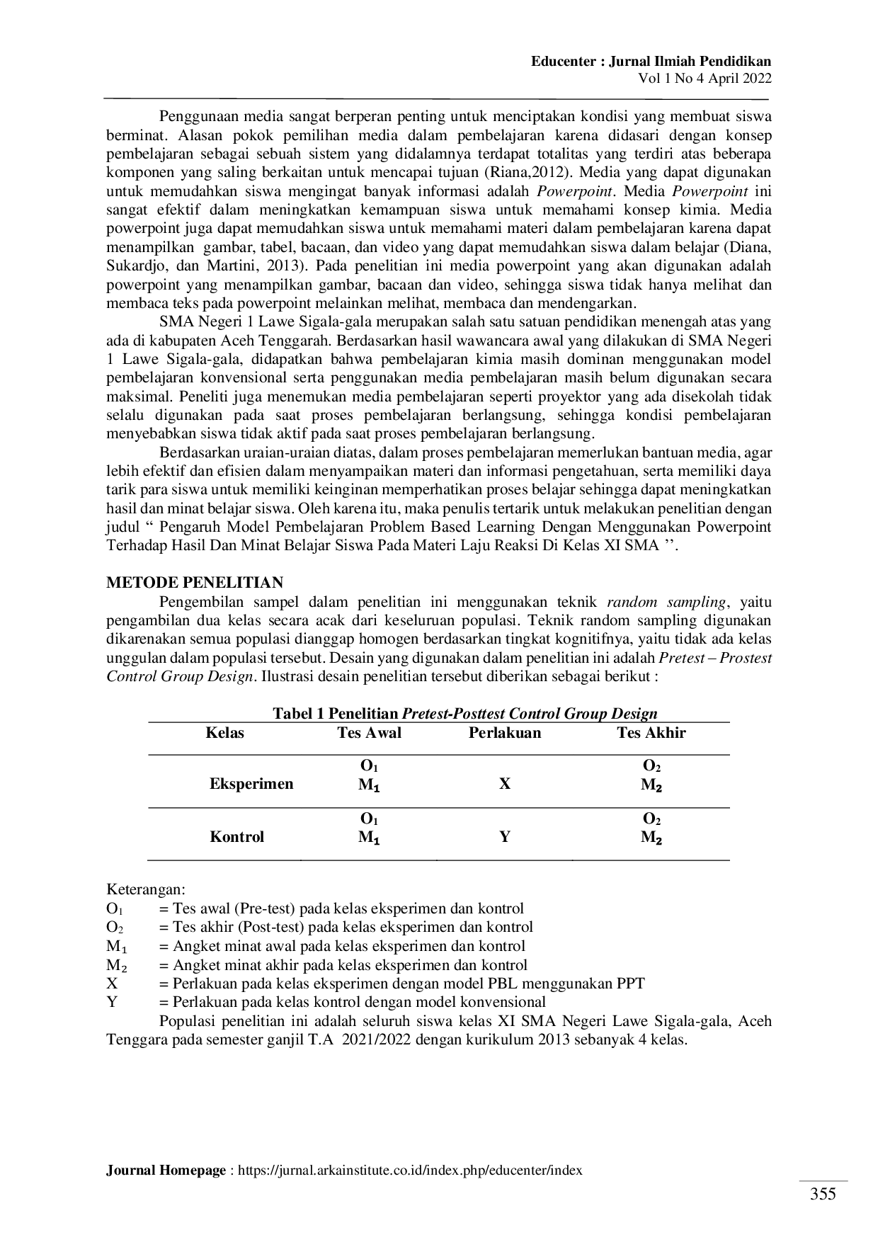 JURIS Pengaruh model pembelajaran problem based learning dengan menggunakan powerpoint terhadap hasil dan minat belajar siswa pada materi laju reaksi di kelas XI SMA