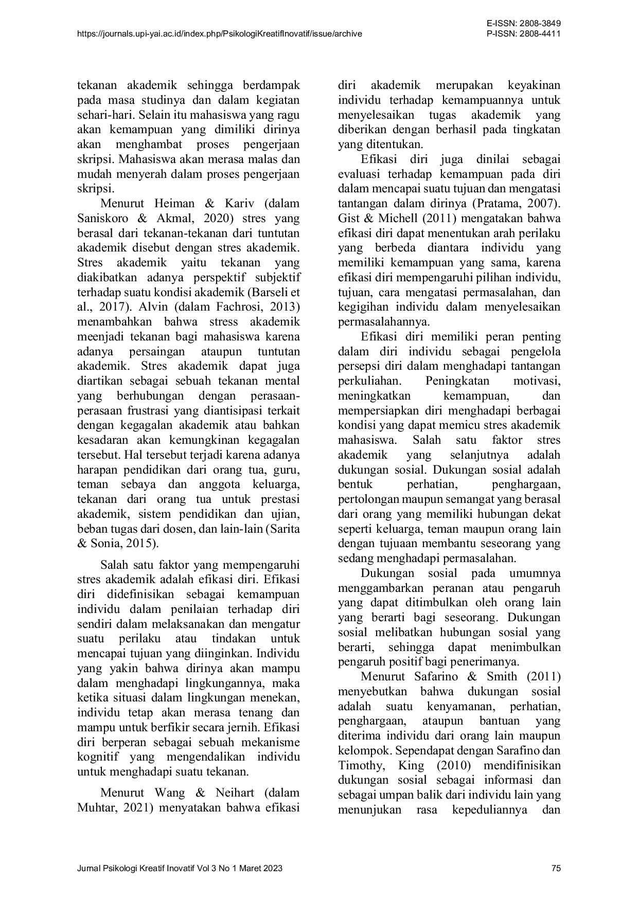 JURIS Hubungan antara Efikasi Diri dan Dukungan Sosial Dengan Stres Akademik Pada mahasiswa yang sedang menyelesaikan skripsi di Fakultas Psikologi UPI YAI