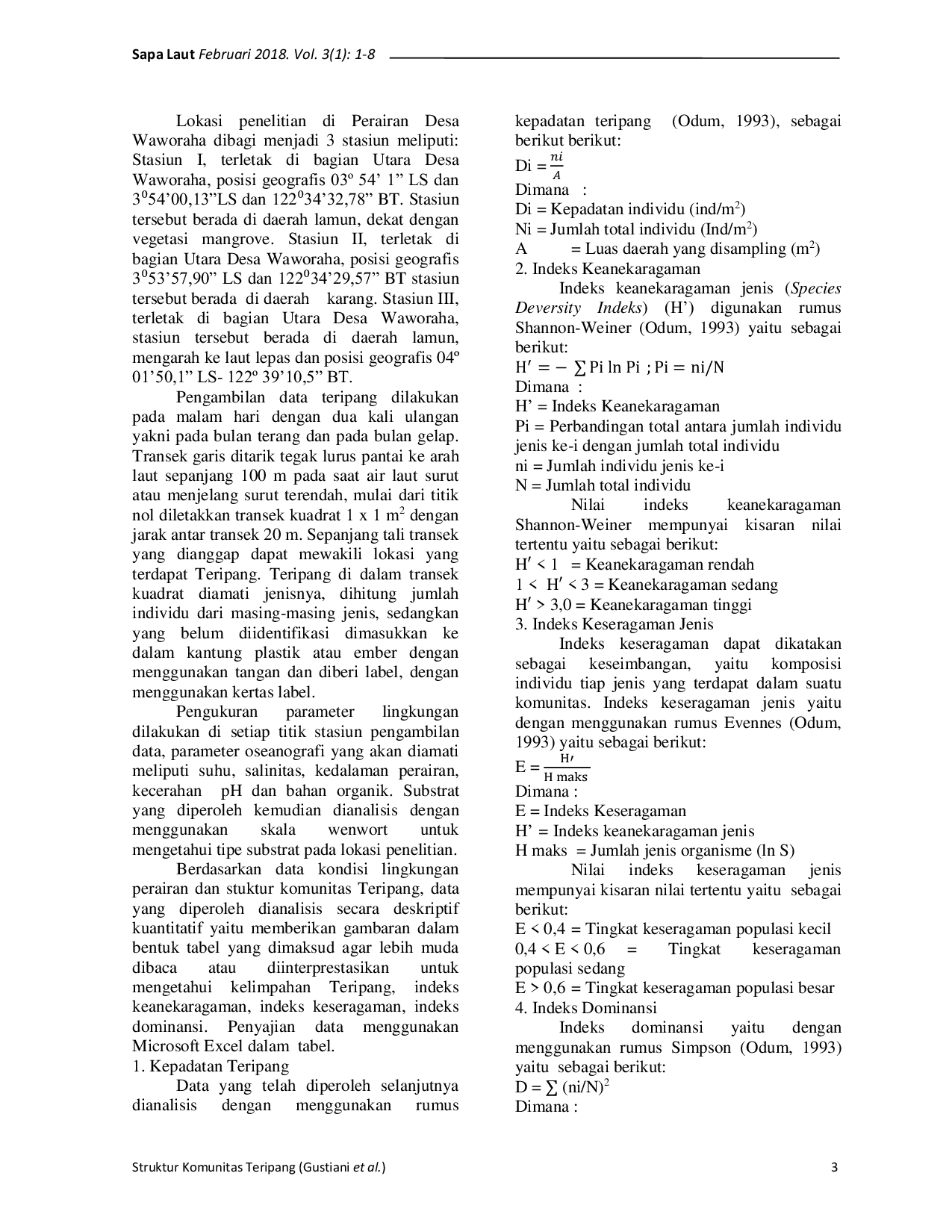 JURIS Structure of Sea Cucumber Holothuridea in Waworaha Waters Soropia District