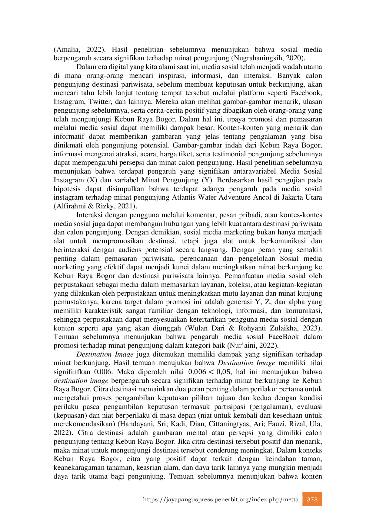 JURIS Pengaruh Sosial Media Marketing Dan Destination Image Terhadap Minat Berkunjung Ke Kebun Raya Bogor