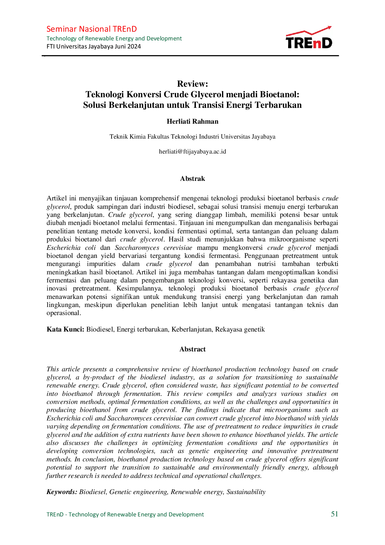 JURIS Review Teknologi Konversi Crude Glycerol menjadi Bioetanol Solusi Berkelanjutan untuk Transisi Energi Terbarukan