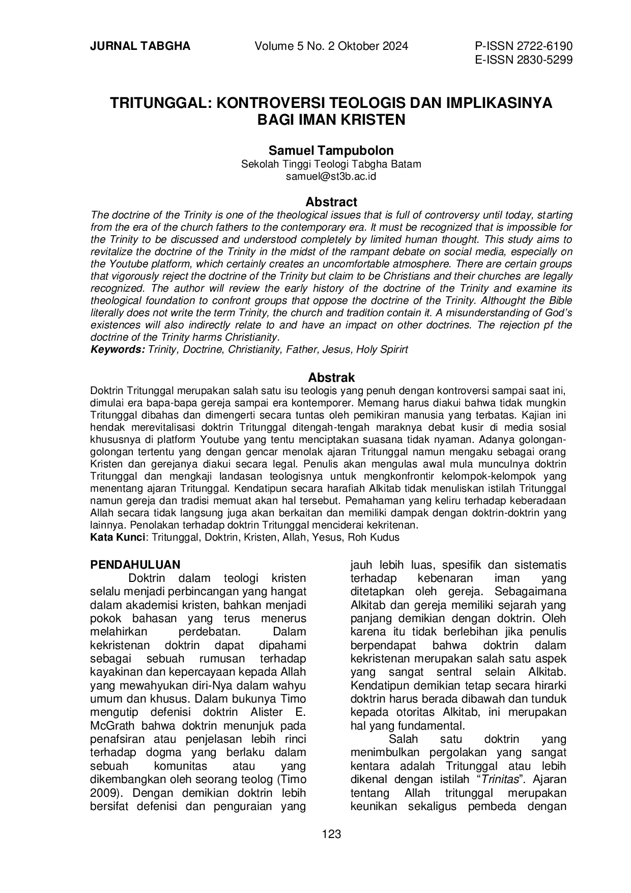 JURIS Tritunggal Kontroversi Teologis Dan Implikasinya Bagi Iman Kristen