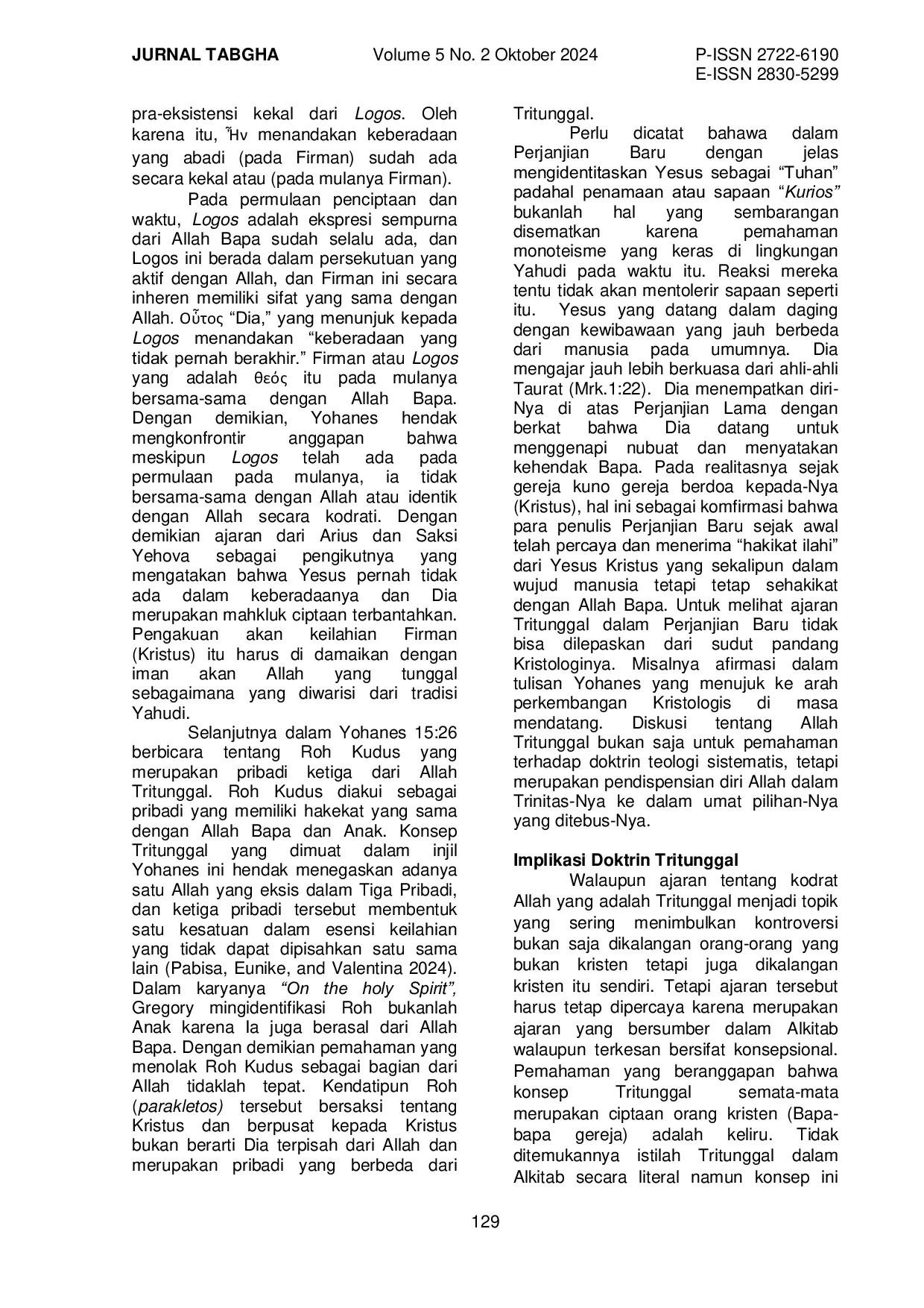 JURIS Tritunggal Kontroversi Teologis Dan Implikasinya Bagi Iman Kristen