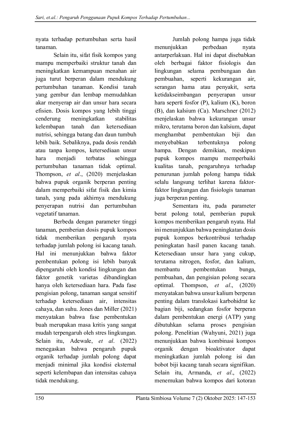 JURIS Pengaruh Penggunaan Pupuk Kompos Terhadap Pertumbuhan Kacang Tanah Arachis hypogaea di Lahan Organik