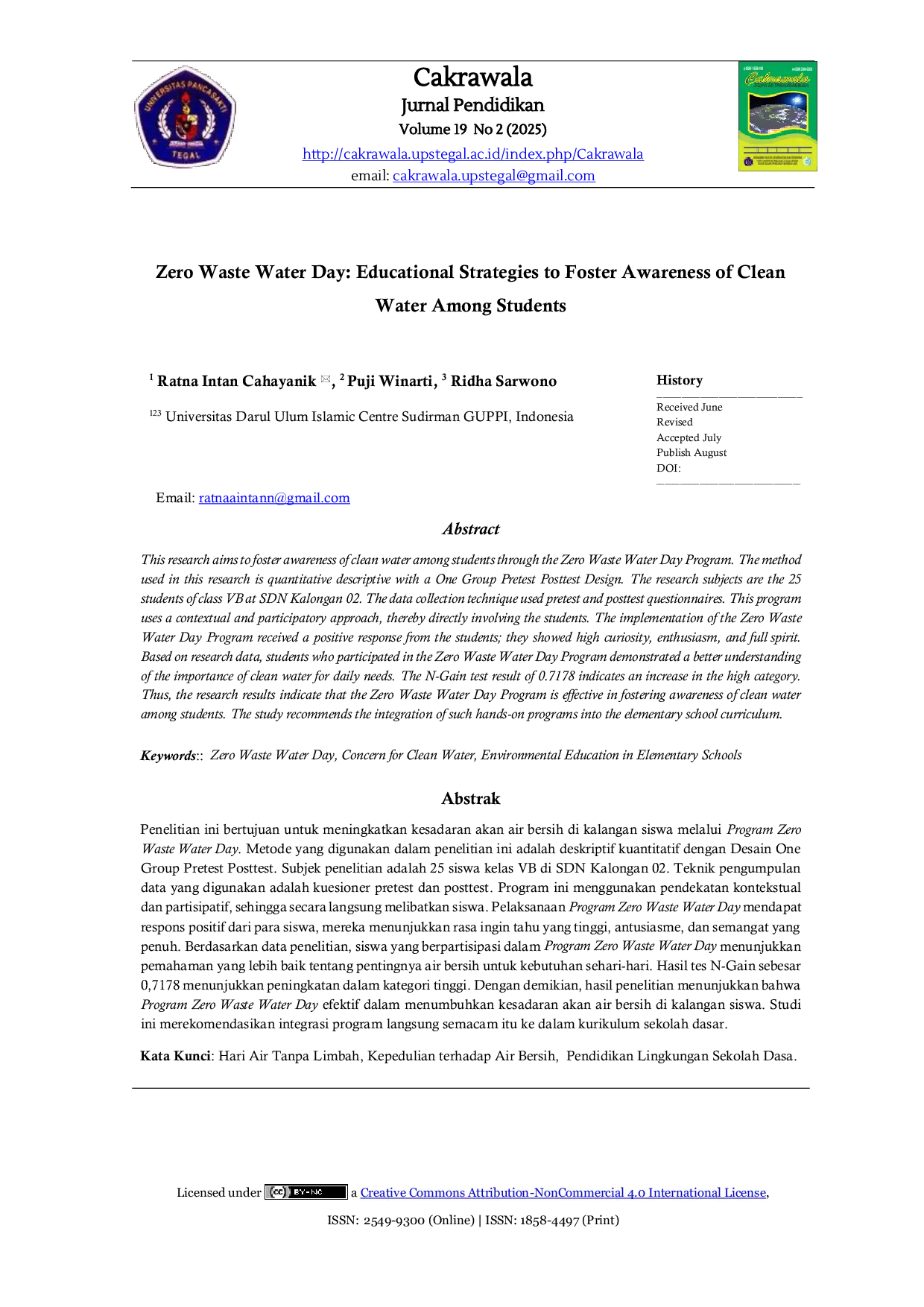 JURIS Zero Waste Water Day Educational Strategies to Foster Awareness of Clean Water Among Students