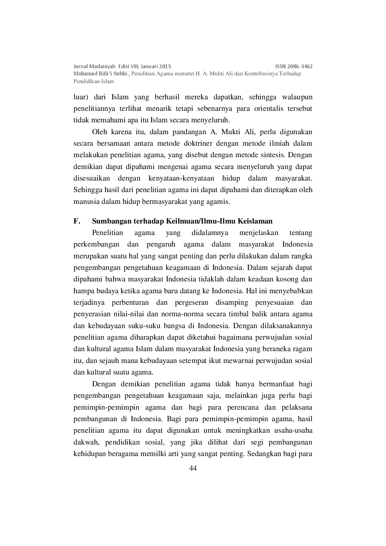 juris Penelitian Agama Menurut H A Mukti Ali dan Kontribusinya Terhadap Pendidikan Islam