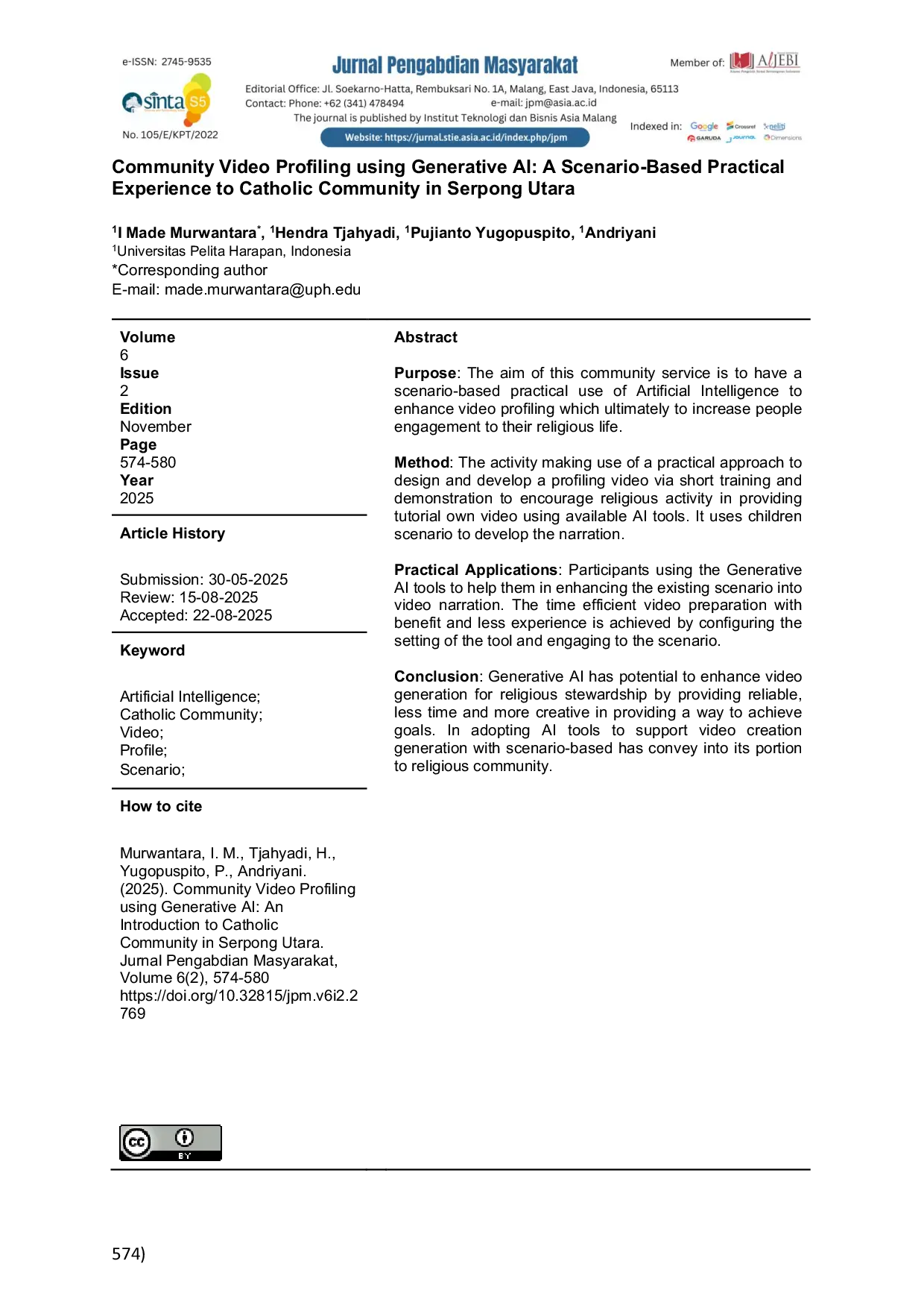 JURIS Community Video Profiling using Generative AI A Scenario Based Practical Experience to Catholic Community in Serpong Utara