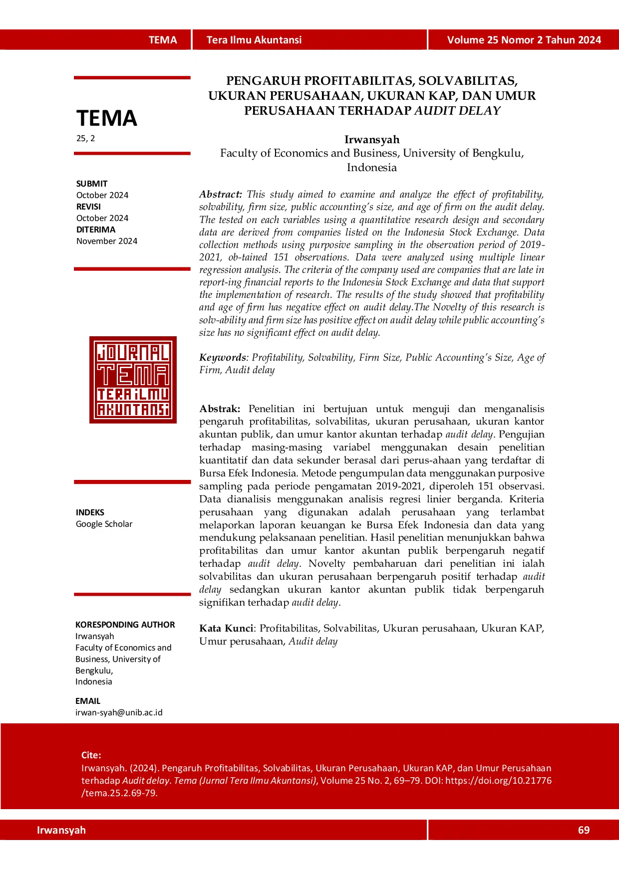 JURIS Pengaruh Profitabilitas Solvabilitas Ukuran Perusahaan Ukuran KAP dan Umur Perusahaan terhadap Audit Delay