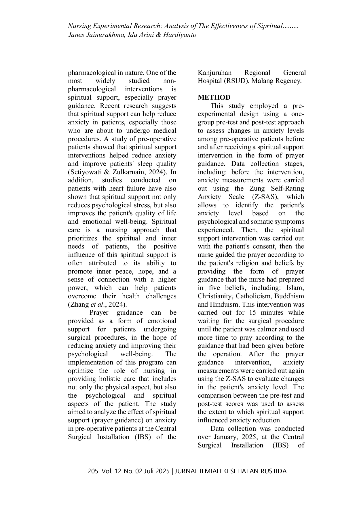 JURIS Nursing Experimental Research Analysis of the Effectiveness of Spiritual Support on Pre Operative Patient Anxiety in the Central Surgical Installation
