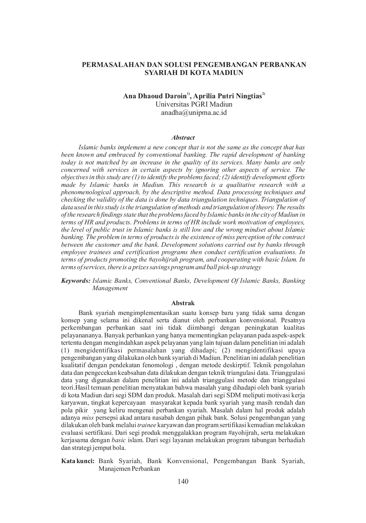 JURIS Permasalahan dan Solusi Pengembangan Perbankan Syariah di Kota Madiun