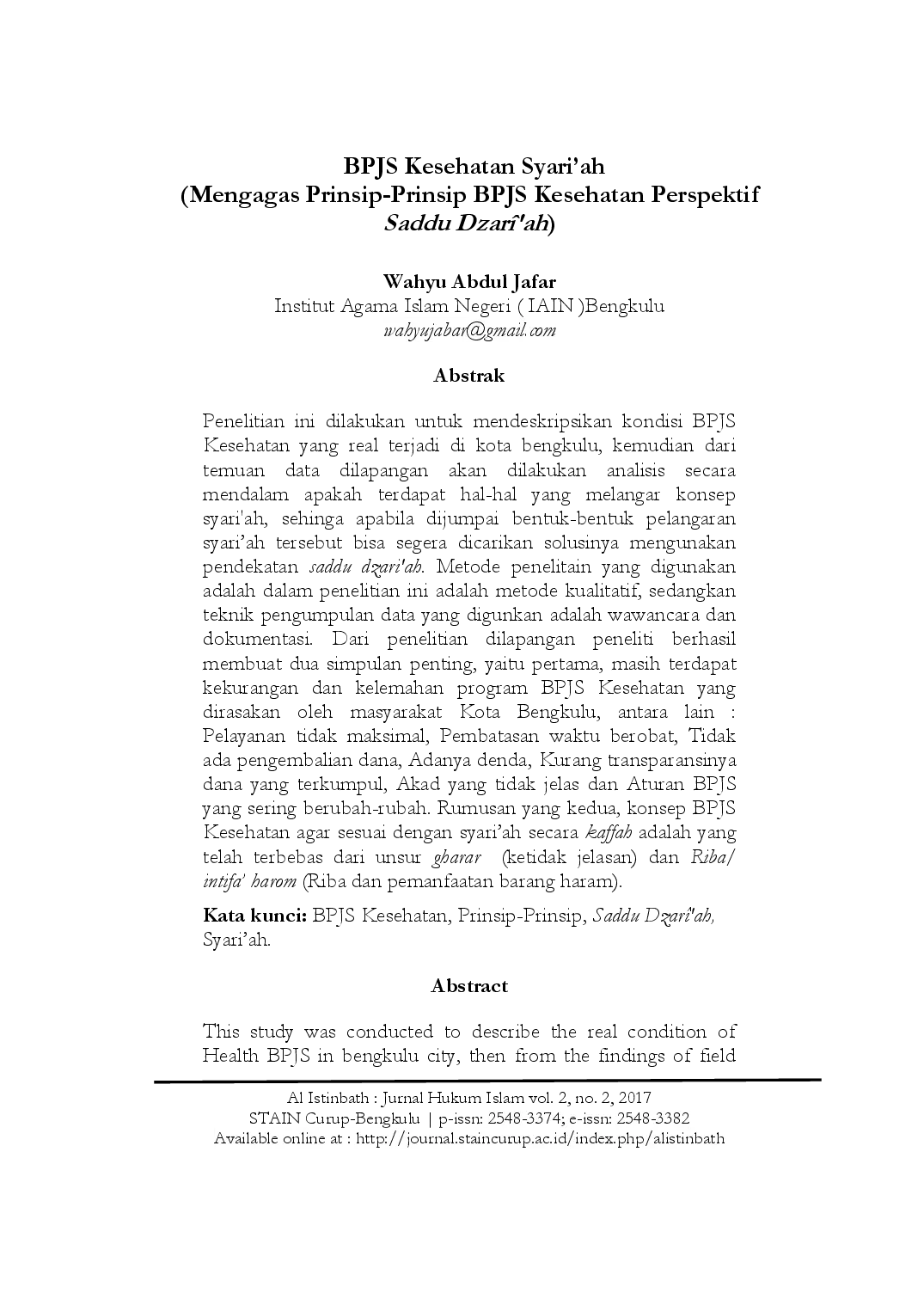 juris BPJS Kesehatan Syari ah Mengagas Prinsip Prinsip BPJS Kesehatan Perspektif Saddu Dzar ah