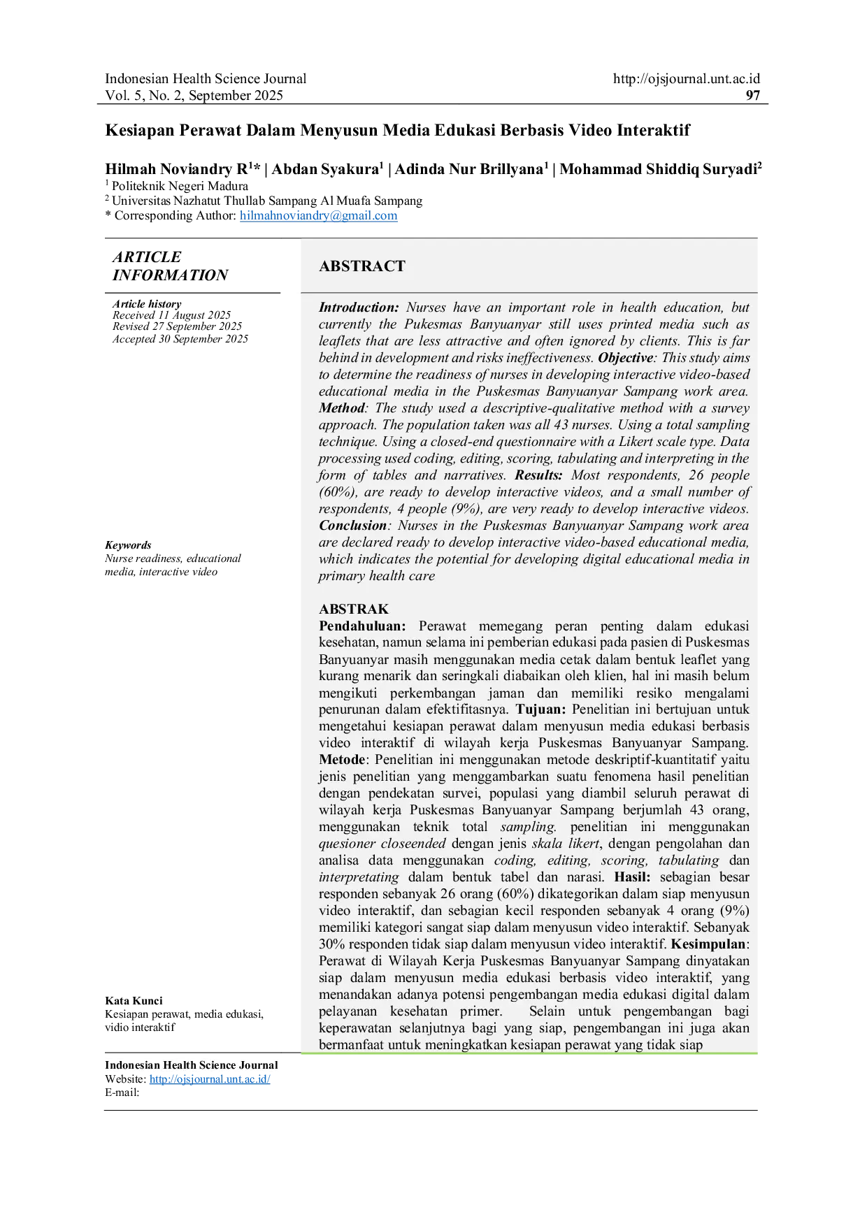 JURIS Kesiapan Perawat Dalam Menyusun Media Edukasi Berbasis Video Interaktif
