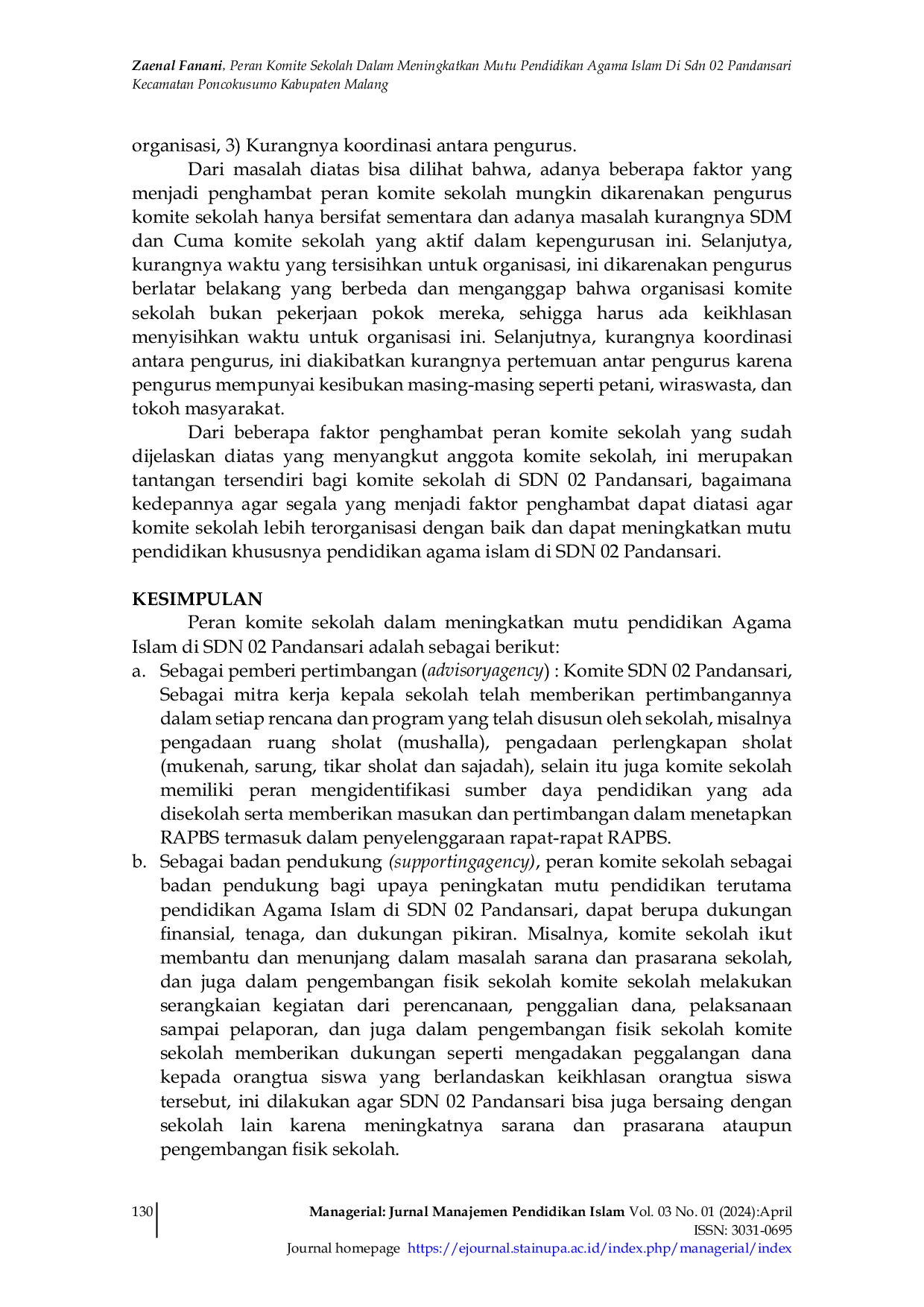 JURIS Peran Komite Sekolah Dalam Meningkatkan Mutu Pendidikan Agama Islam Di Sdn 02 Pandansari Kecamatan Poncokusumo Kabupaten Malang