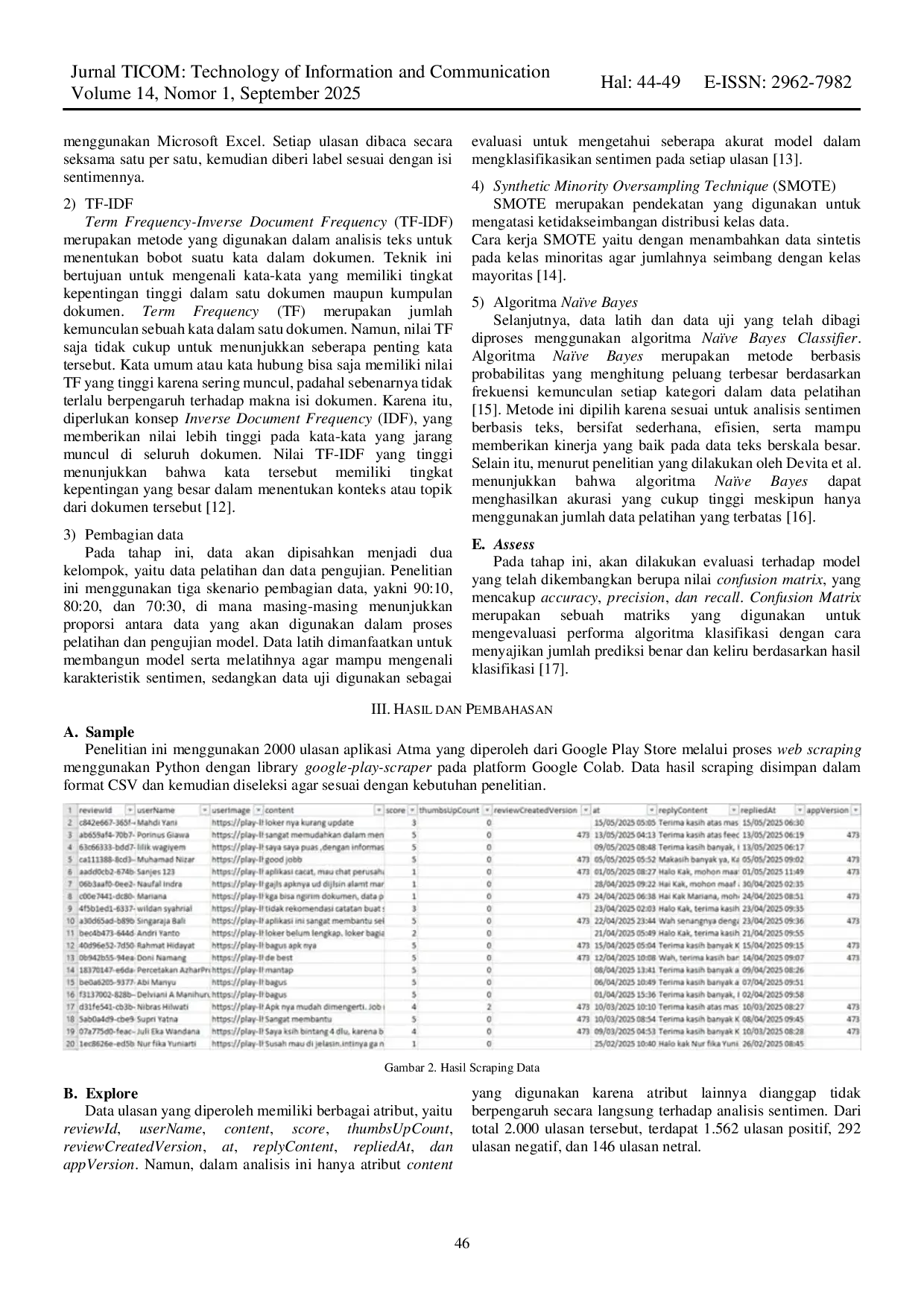 JURIS Analisis Sentimen Ulasan Pengguna Aplikasi Atma Menggunakan Algoritma Na ve Bayes
