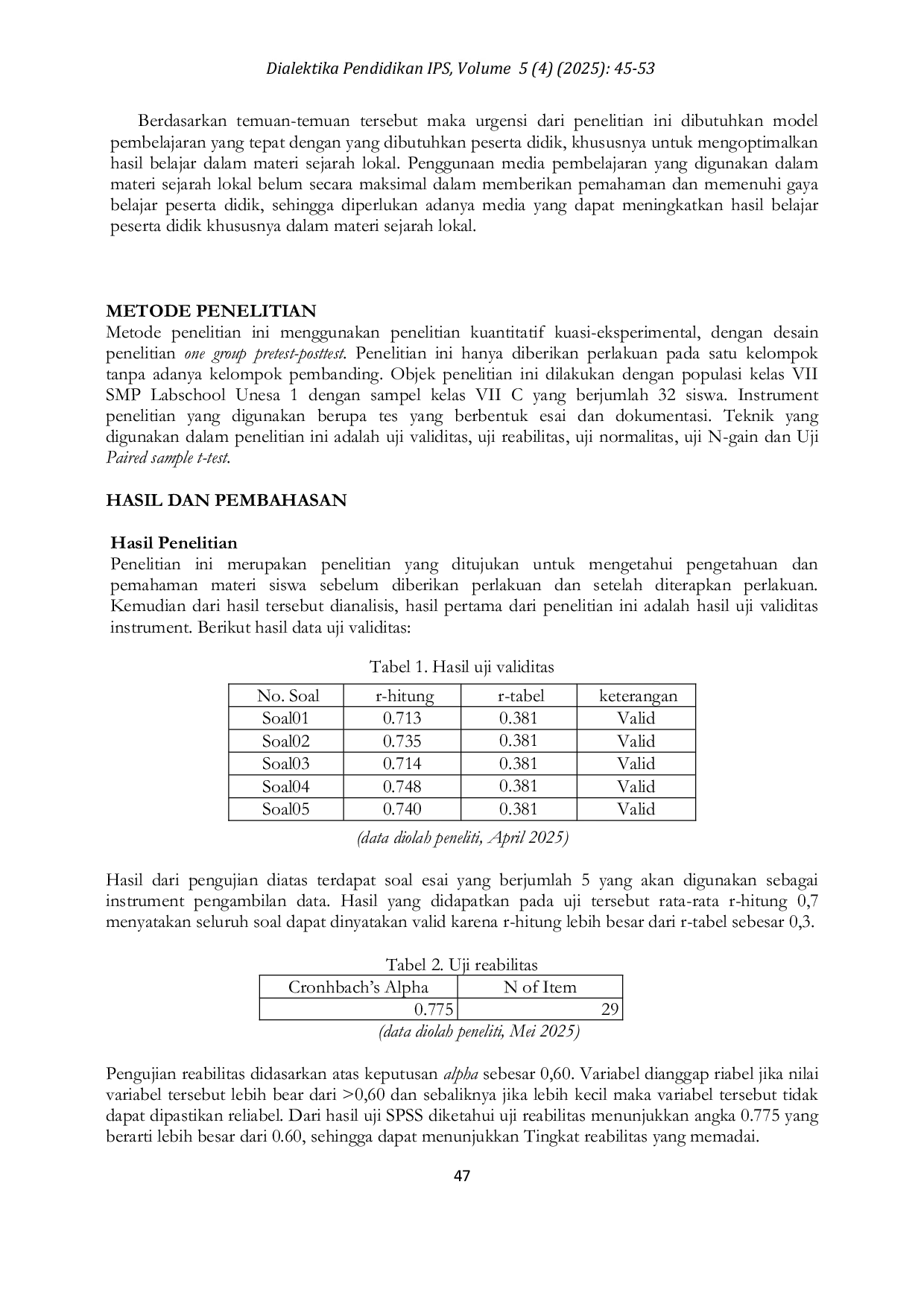 JURIS Pengaruh Pembelajaran Kontekstual berbantuan Media Pembelajaran Film Dokumenter terhadap Hasil Belajar pada Materi Sejarah Lokal di SMP Labschool Unesa 1