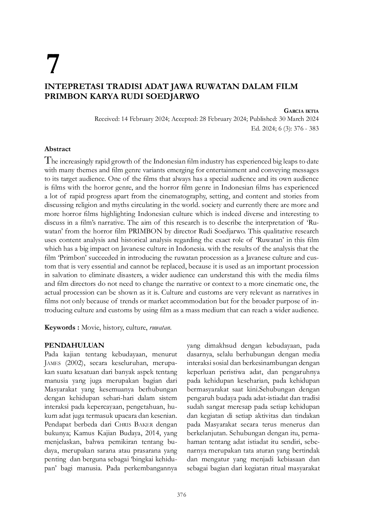 JURIS Interpretasi Tradisi Adat Jawa Ruwatan dalam Film Primbon Karya Rudi Soedjarwo