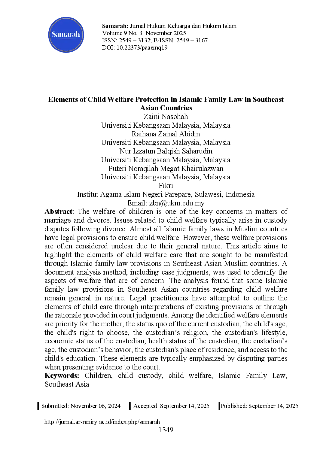 juris Elements of Child Welfare Protection in Islamic Family Law in Southeast Asian Countries